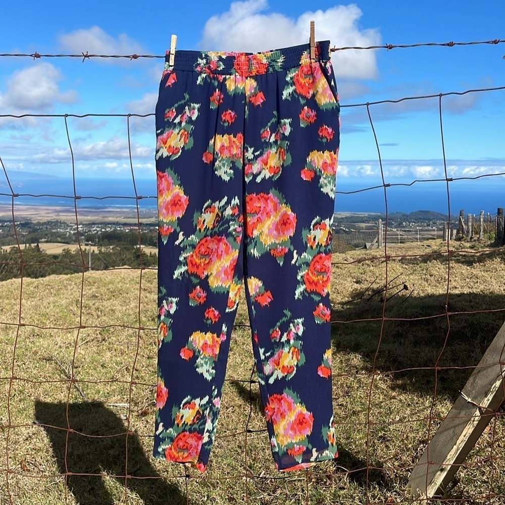 Joie Floral Print Pants - Navy and Multicolor
